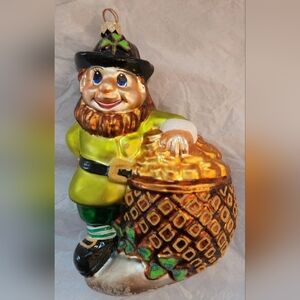 Christopher Radko Leprechaun Glass Ornament - Pot of Gold 7", 1998 Handpainted